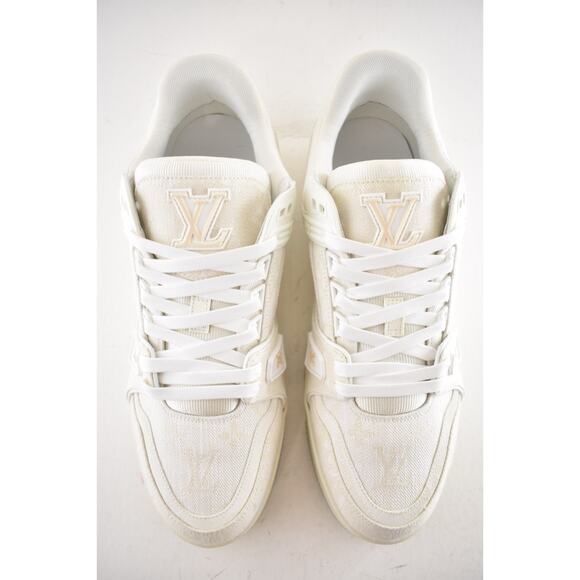 Louis Vuitton Beige Denim Monogram White Low Top Trainer Sneaker UK 9 US 10 11 - Picture 11 of 16